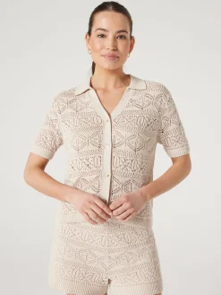 Flash Sale Jeanswest Halcyon Crochet Shirt Sand