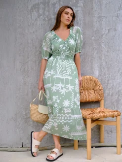 Sale Jeanswest Shiloh Peasant Dress Green